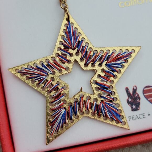 C&C California Red, White & Blue Handwoven Star Earrings NEW - Picture 2 of 5